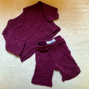Newborn, Burgundy Knit Bell Bottom Set, Little Co.